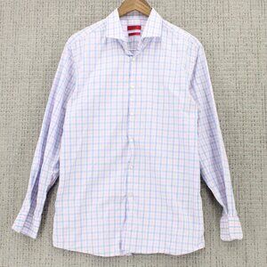 Hugo Boss Hugo Shirt Mens Size 17.5 Blue Plaid Button Down Long Sleeve Collared